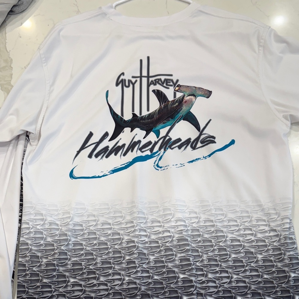 Guy Harvey White and Blue Hammerhead Shark Shirt
